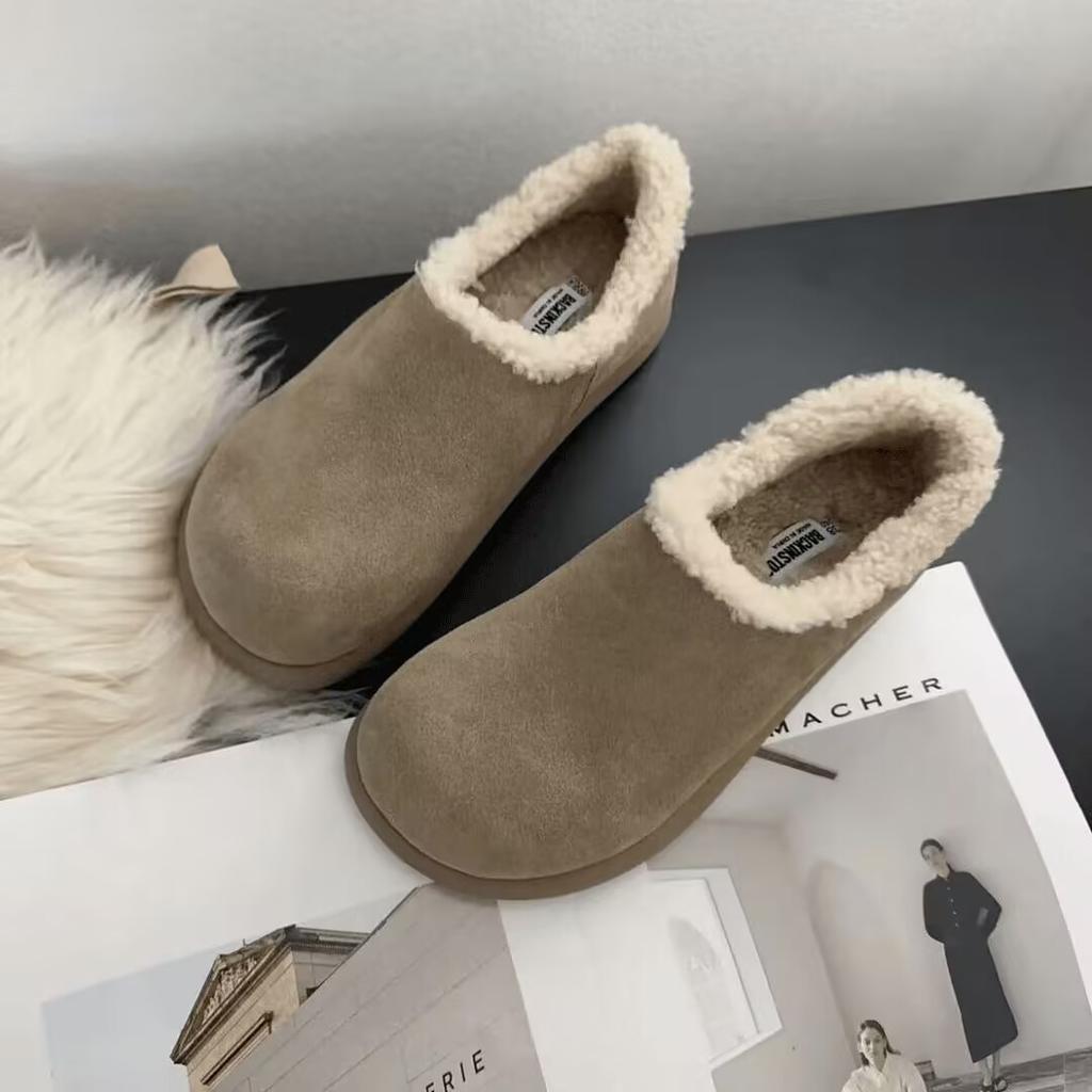 Retro velvet small potato snow boots women's 2025 winter new one-pedal platform Boken shoes fluffy cotton shoes