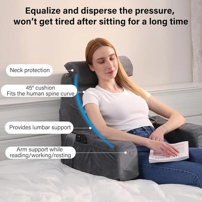 Comfortable Coral Velvet Reading Pillow Soft Compressible Back Support Suitable for Bed Chair TV Gaming Adult Backrest with Arms