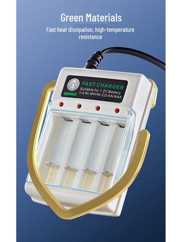 4-Slot AA/AAA Ni-MH/Ni-Cd Battery Charger with Independent 1.2V Charging Base and Flat AC Plug