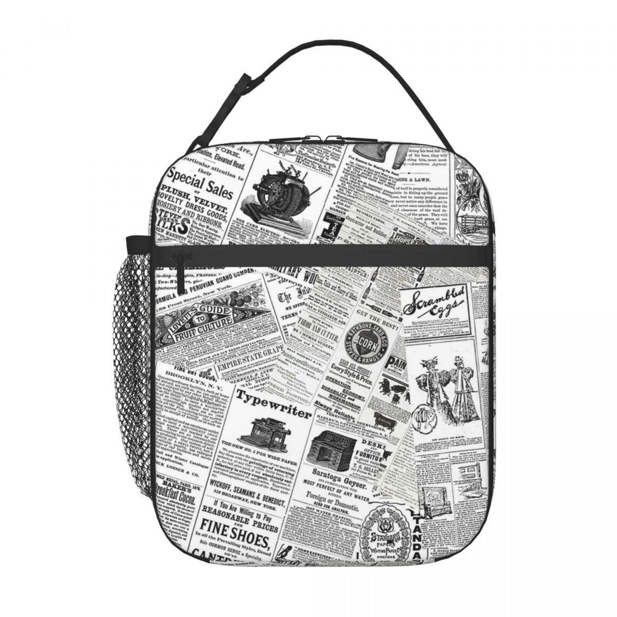 

Vintage Newspaper Insulated Lunch Bag for Kids School Cooler Thermal Food Box Tote Portable Lunch Boxes Container One Size