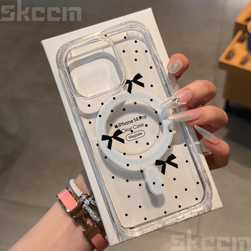 

Black Bowknot Love Heart Design Case For iPhone 11 12 13 14 15 16 Pro Max X XS XR 8 7 Plus For Magsafe Wireless Charging Cover iPhone XS Max