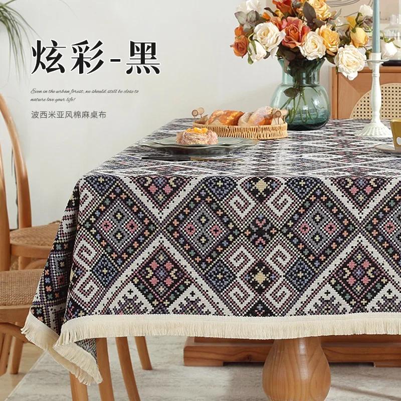 Vintage Bohemian Style Dining Table Cloth Cotton and Linen Home Decor Geometric Tablecloth Furniture Tea Table Dust Cover Towel