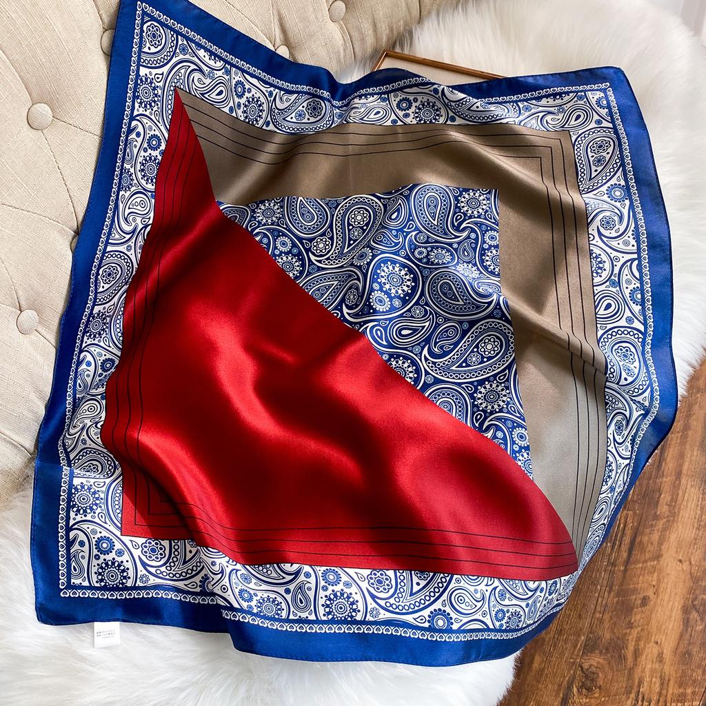 Blue cashew flower 71cm silk silk scarf small square scarf women's spring and autumn neck protection thin scarf scarf scarf for elders