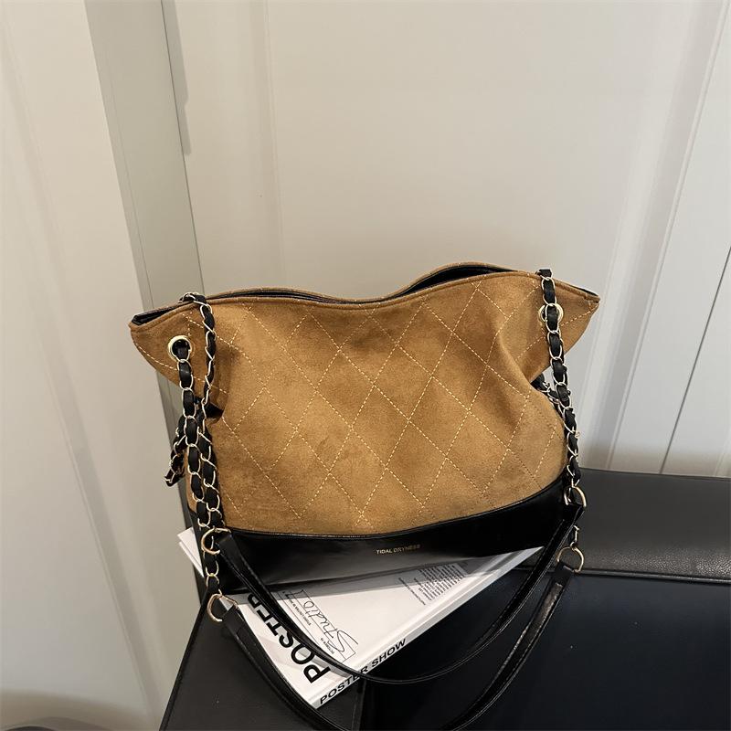 

Rhombus chain bag women s new fashion shoulder messenger bag retro matte splicing tote bag коричневый