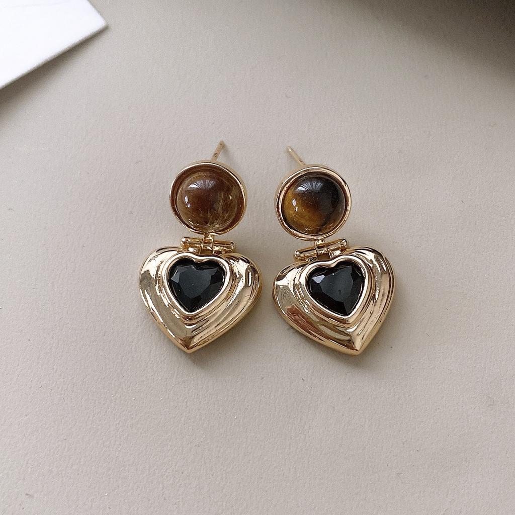 Maillard coffee color love gourd tiger's eye stone earrings earrings earrings design sense