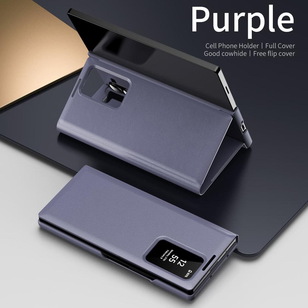 Flipové kožené pouzdro pro Samsung Galaxy Z Fold6/5/4/3 s chytrým displejem, LED zobrazením, okénky a držákem na karty/peněženkou, kryt na telefon