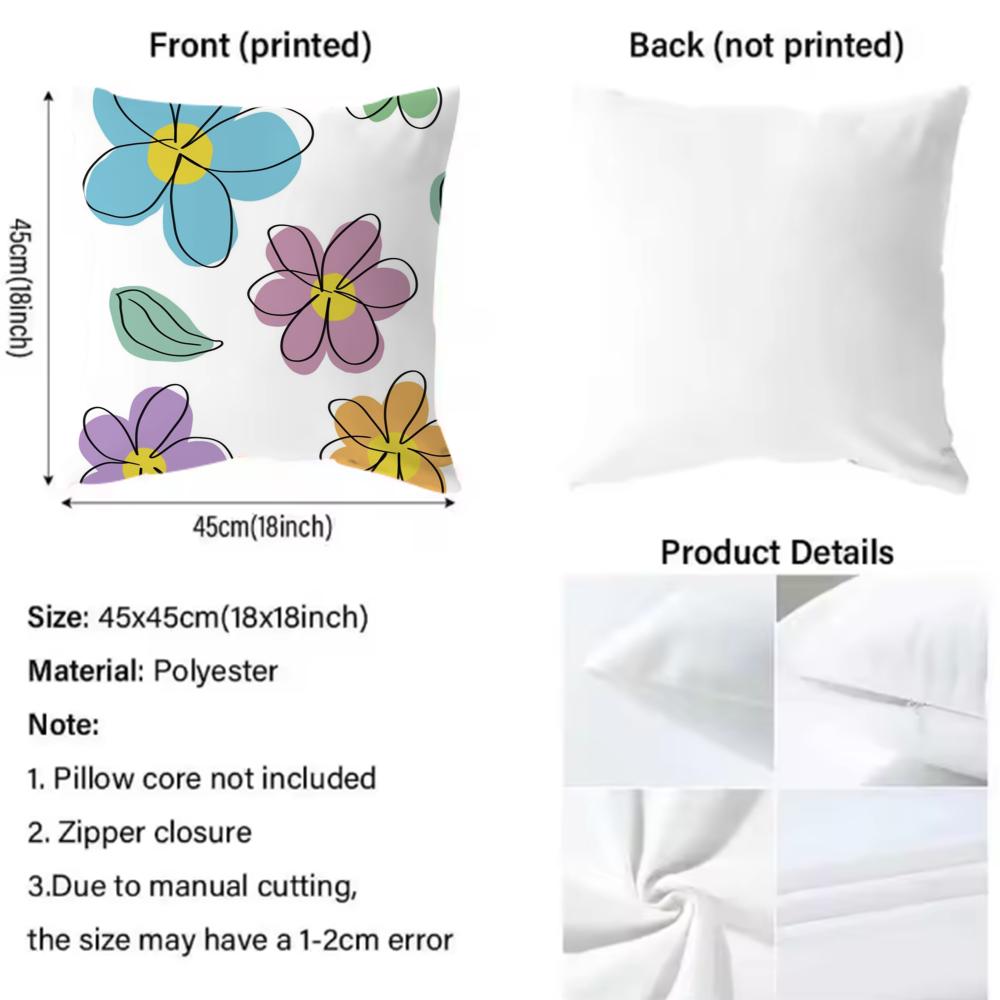 Line Flowers Cushion Cover Soft Decorative Pillow Case Suitable For Bedroom Sofa Car Travel Use