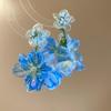 Sea Blue Cluster Silver Needle Flower Earrings: Summer Vacation Luxury