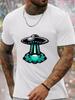 Cartoon UFO Spaceship Graphic Unisexs Crew Neck T Shirt Alien Flying Saucer Print Short Sleeve Casual Cotton Streetwear Daily Tee