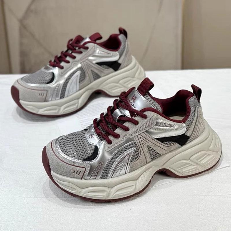 Casual sports women's shoes mesh super fire thin running shoes women's spring new thick-soled dad shoes