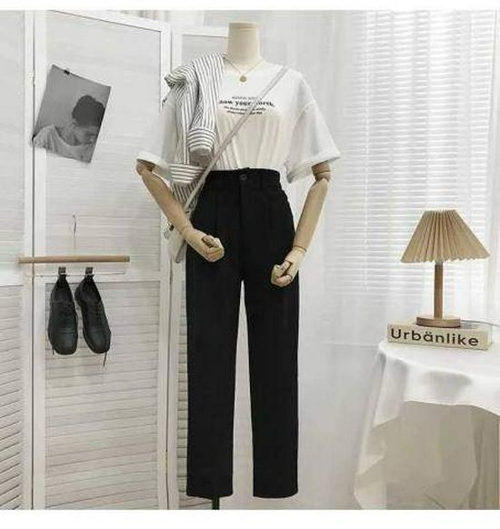 2024 Women's High-Waist Slimming Straight-Leg Suit Pants - Korean Style, Nine-Point, Summer/Autumn Casual Cigarette Fit