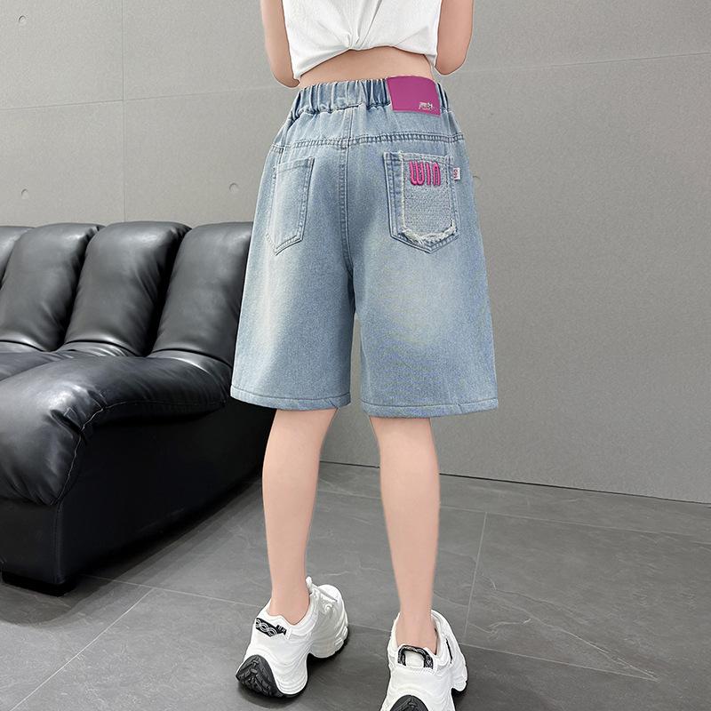 Girls' Summer Denim Shorts - Breathable, Fashionable Capri Pants for Kids