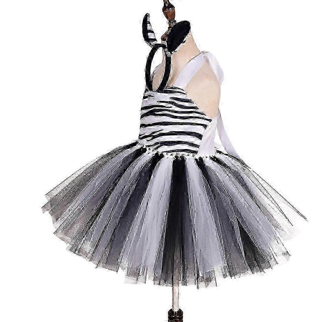 Girls Zebra Costume Halloween Animal Cosplay Tutu Dress for Kids Birthday Party, Black Stripe, 2-8 Years