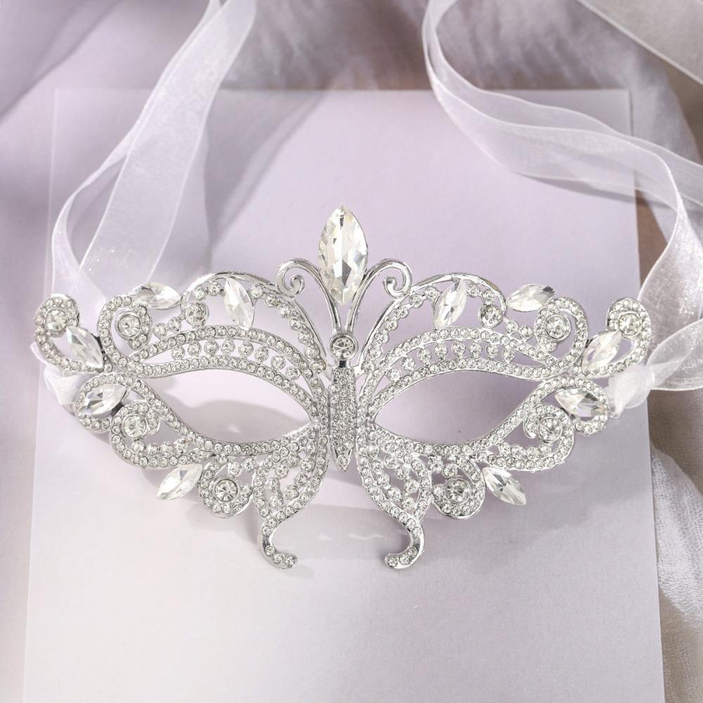 

Face Decoration Accessories Rhinestone Masquerade Mask Shiny Crystal Costume Prop Half Face Mask Fashion Accessory Venetian Mask білий