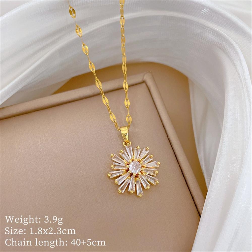 Luxury Female Crystal White Zircon Stone Snowflake Pendant Necklace Vintage Gold Color Wedding For Women