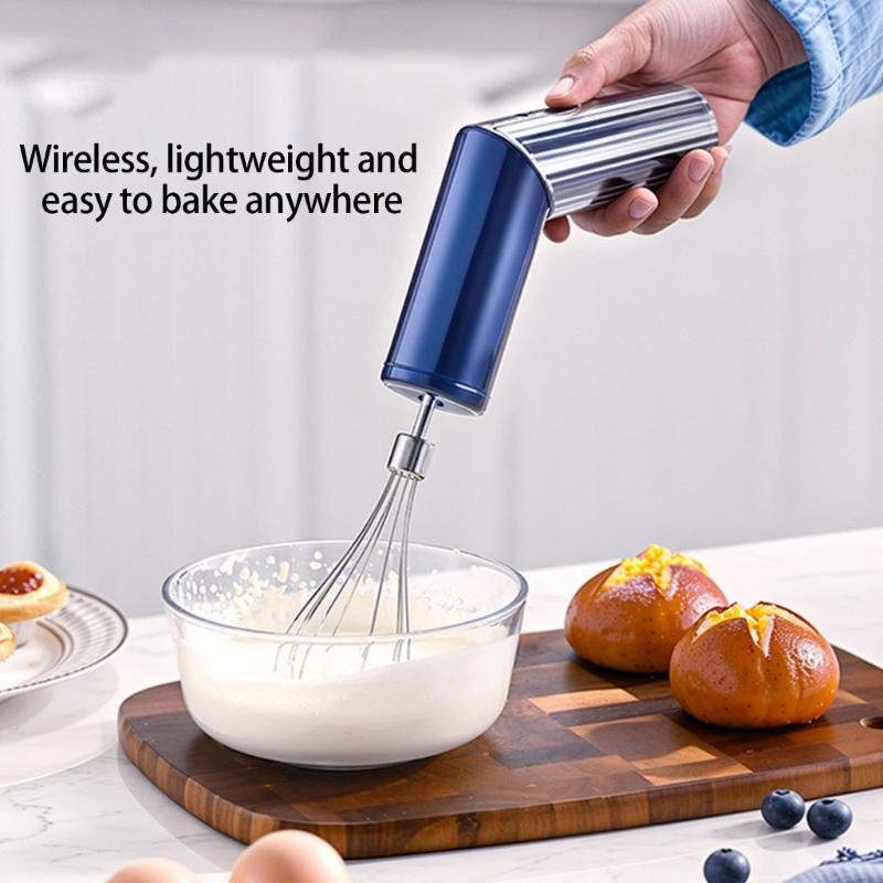 Small Handheld Mixer 3 Speed Mode Wireless Operation Foldable Storage Double Stainless Steel Whisks Attachments