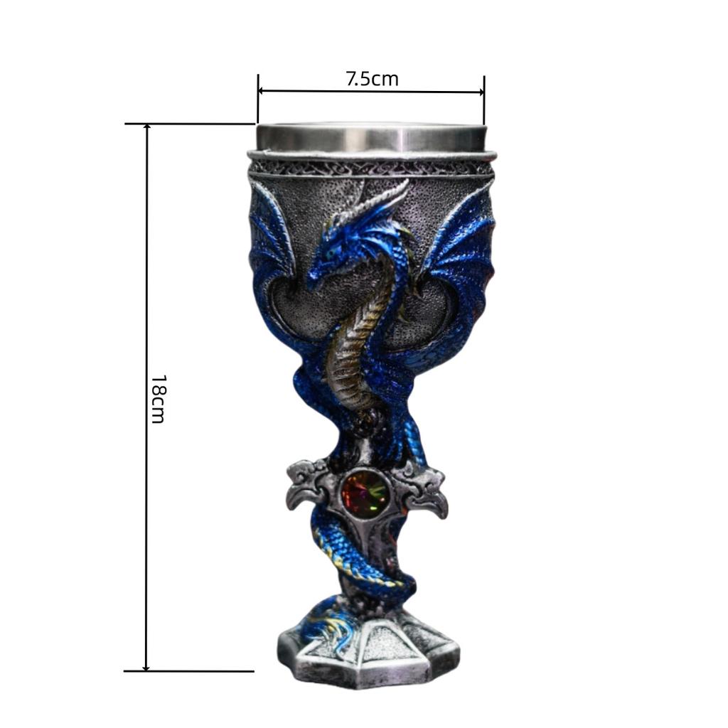 Medieval Dragon Cross Sword Goblet Stainless Steel Inlaid Resin Hand-painted Creative Party Wine Cocktail Glass Drinkware