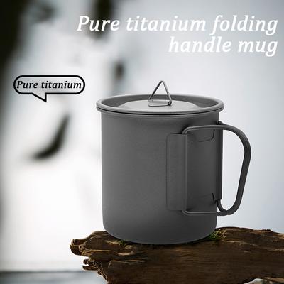 Titanium Alloy Coffee Cup with Lid Camping Folding Handle Titanium Cup Ultra-light Water Cup Outdoor Pure Titanium Cup