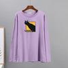 Hirsionsan Casual Loose T Shirt Women Spring New Simple Cute Cat O-neck Tees Female Fashion Long Sleeve All-match Tops for Girls