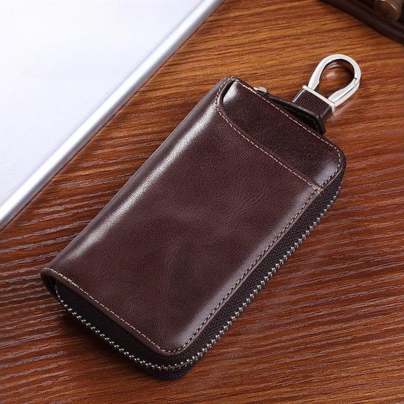 Neues Herren-Schlüsseletui mit PU-Textur, Schlüsseletui mit Reißverschluss und großer Kapazität und Multifunktions-Schlüsseletui