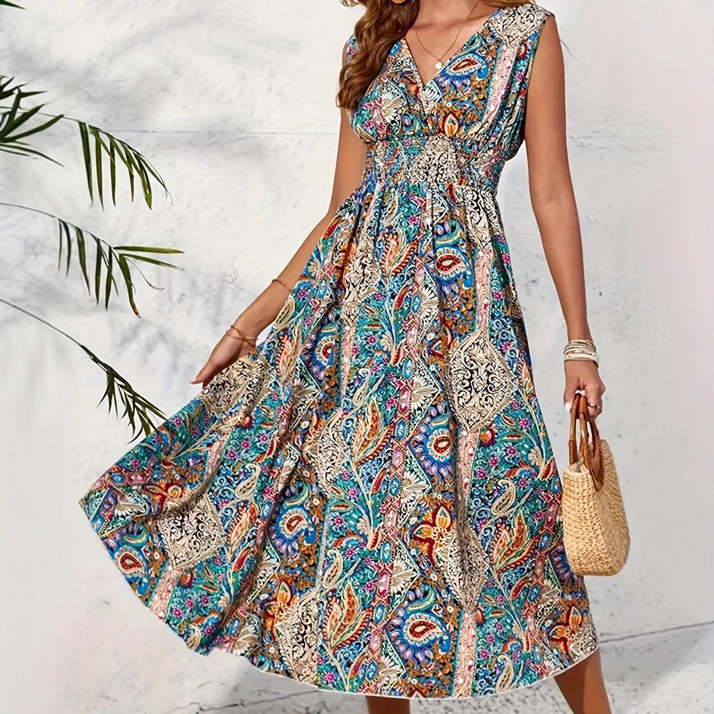 European and American summer casual style casual women's clothing V-neck V-neck lotus leaf skirt loose dress