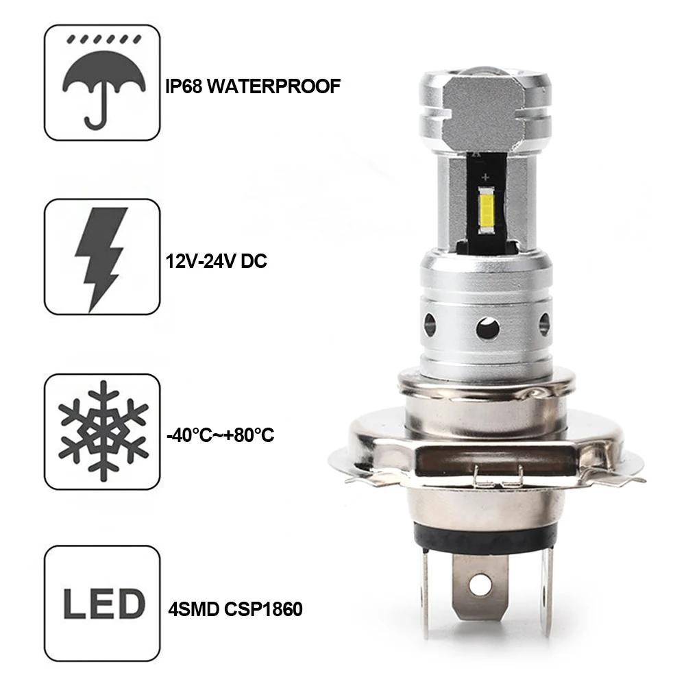 80W H4 LED Motorcycle Headlight 4SMD CSP1860 Scooter Headlamp Head Light DRL Hi Lo 4000Lm 6000K 12V 24V Motor Bike Headlight