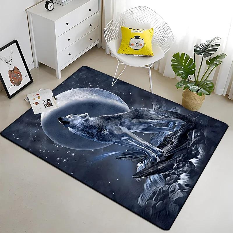 Wolf and Moon Pattern Carpet for Living Room Bedroom Home Decor Non-Slip Sofa Coffee Table Large Area Rug Soft Yoga Floor Mat