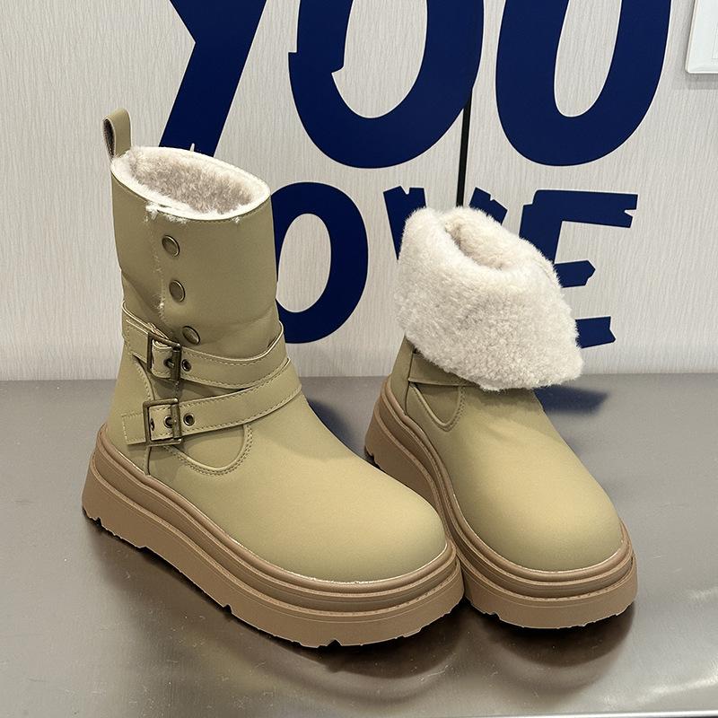 LZP two-wear lapel retro British thick-soled velvet snow boots new winter warm boots 35 хаки