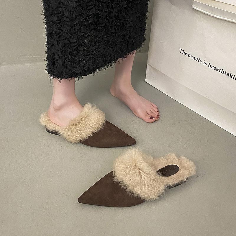 2025 autumn and winter new pointed head thin heel European and American fashion high heel fine heel slippers bag head empty women's shoes
