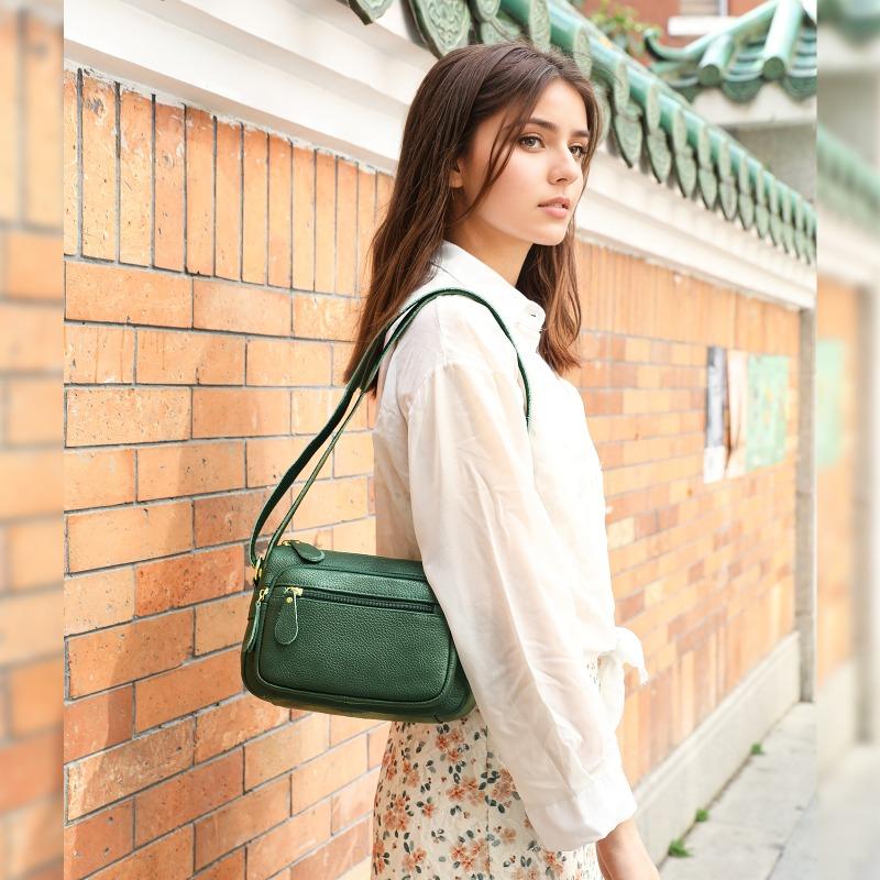 Genuine Leather Women's Bag Single-shoulder Bag Versatile Multi-compartment Multi-pocket Single-shoulder Crossbody Bag