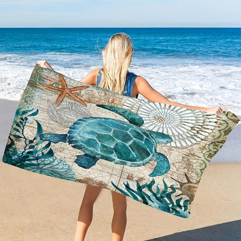 1 Stück Schildkröten Strandtuch, Super saugfähig, Schnell trocknend, Leicht, Weich, Geeignet für Strand, Schwimmen, Outdoor-Camping, Reisen