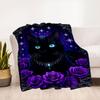 "Enchanted Black Cat with Stars and Roses Wall Art Print"Blanket Flannel Throw Blanket for Sofa, Bed, Travel, Camping, Office
