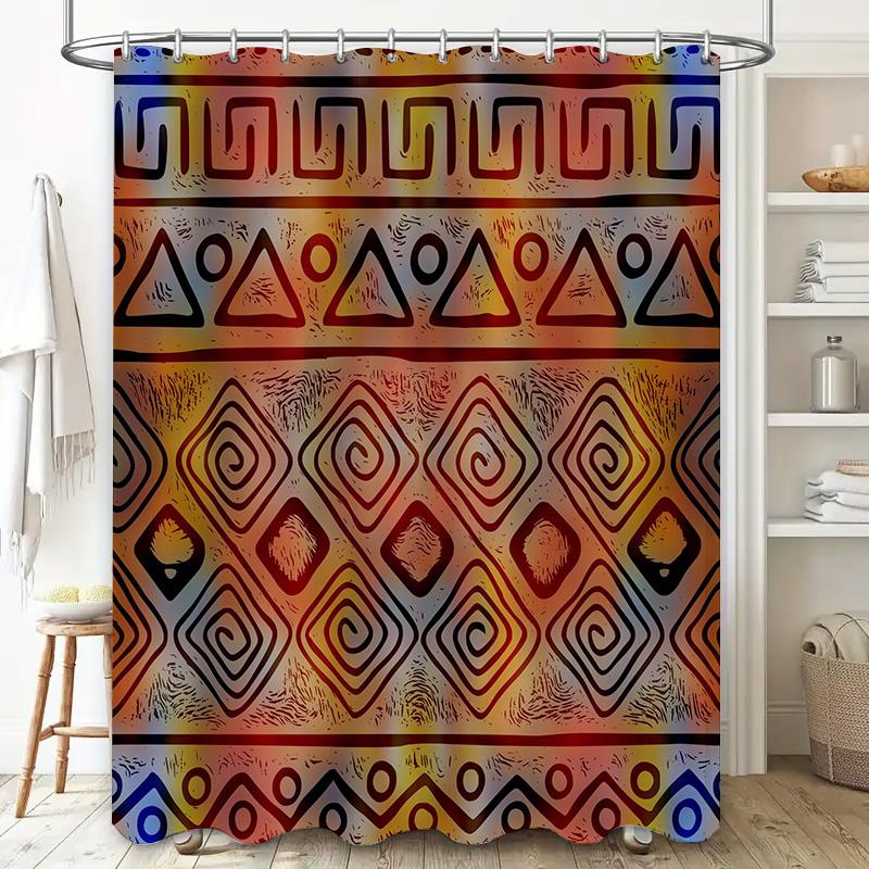 Vibrant Geometric Shower Curtain Bathroom Decor with Tribal Patterns for Home Bathrooms Waterproof Fabric In Multiple Sizes.