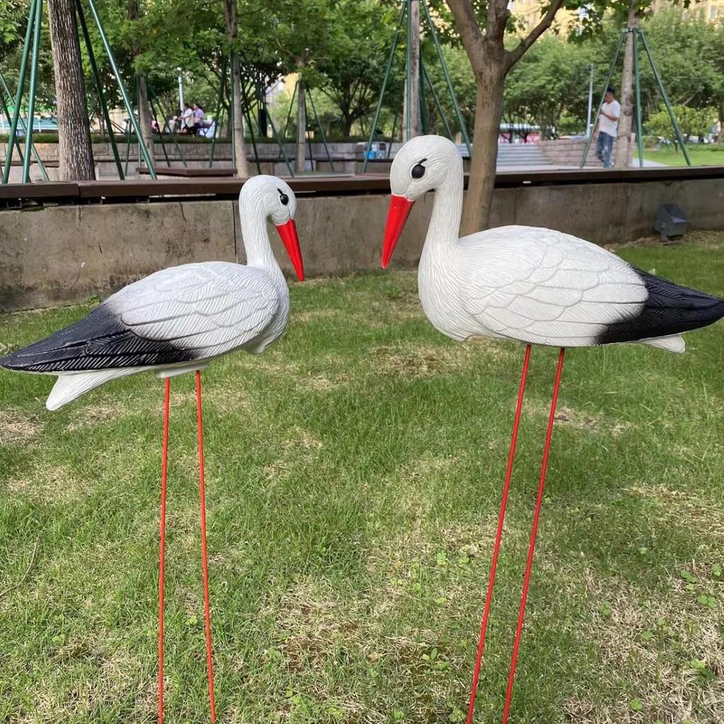 Outdoor Creative White Crane Flamingo Rockery Ornament: PE Material Micro Landscape Decoration