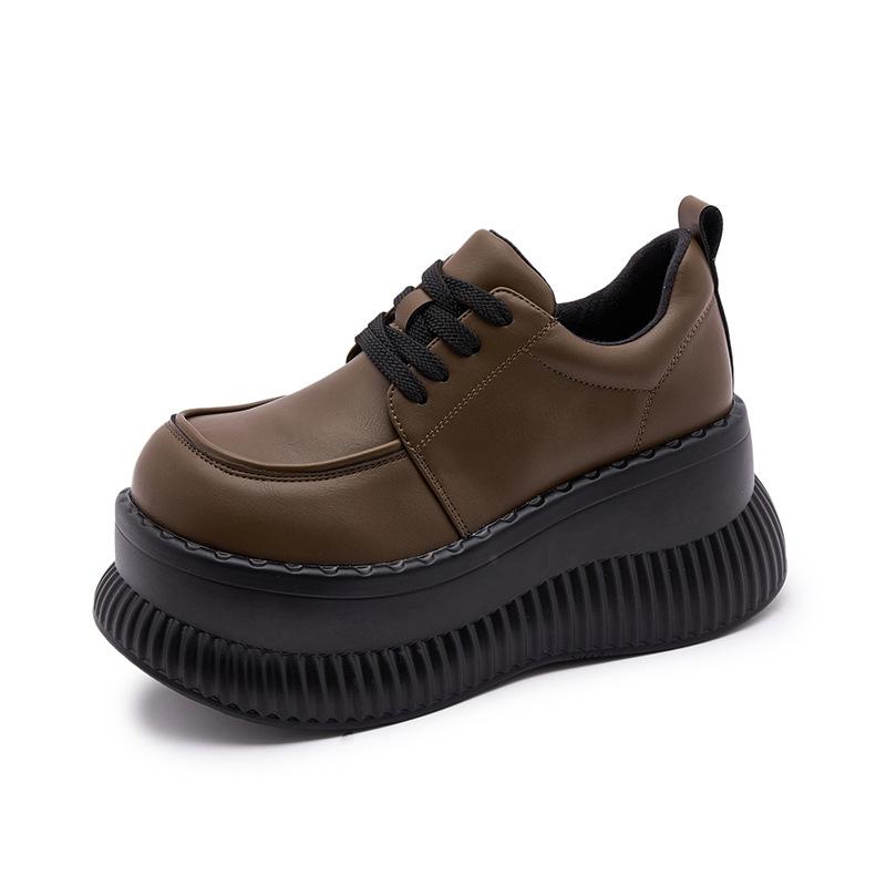 

Женские лоферы на платформе 2025 весна новая подошва-маффин универсальные британские туфли из мелкой кожи небольшой внутренний каблук женская обувь 39 коричневый