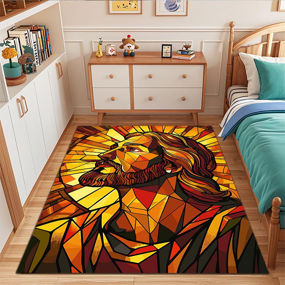 Stained Glass Style Divine Portrait Patterned carpet, suitable as a non slip play mat for the living room and bedroom sofa