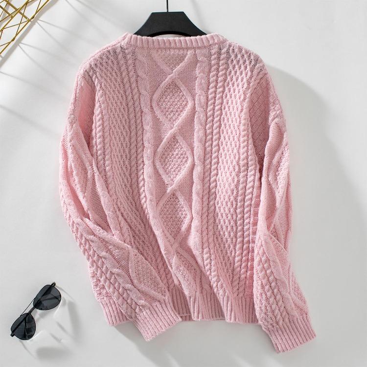 Loose Knit Vintage Cardigan Long Sleeve O neck Solid Color Top Autumn Winter Sweater