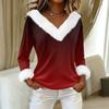 Women's T Shirt Tee Print Shirt Long Sleeve Party Fleece Collar V Neck  Top
