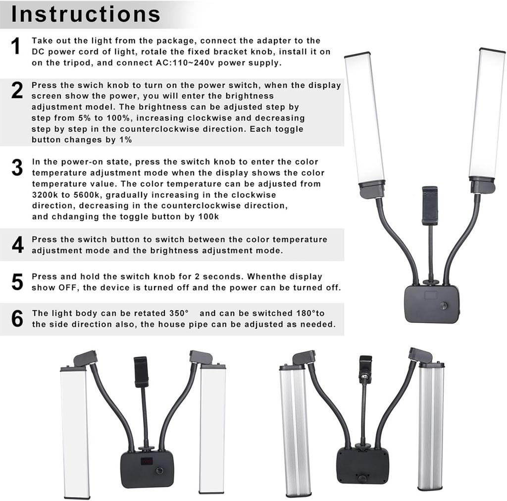 45W Flexible Double Arms LED Fill Light Beauty LED Ring Lamp Bi-Color Dimmable 3 light modes Photographic Selfie Lighting