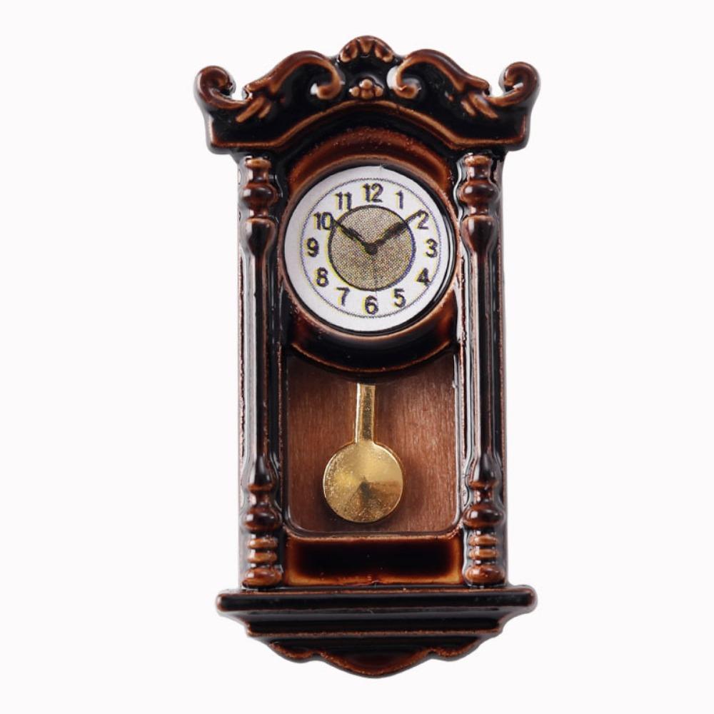 Zinc Zinc Alloy Material Dollhouse Wall Clock Movable Pendulum Simulated Furniture Model  Living Room Decor