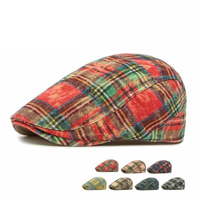 Herren Baskenmütze Britische Vintage Karomuster Schirmmütze Damen Baumwolle Kontrastfarbe Schirmmütze