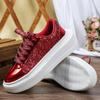 Damen Plateauschuhe Mode Pailletten klobige Schuhe PU-Leder Freizeit-Sneaker runde Zehenpartie Laufschuhe Tägliche vielseitige Schuhe