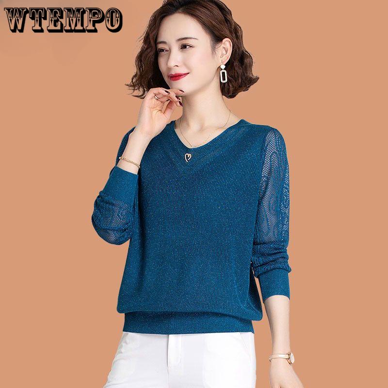 Casual Knitted Sweater for Women Thin and Cut-out Pullover Stylish and Loose Casual V-neck Sweater