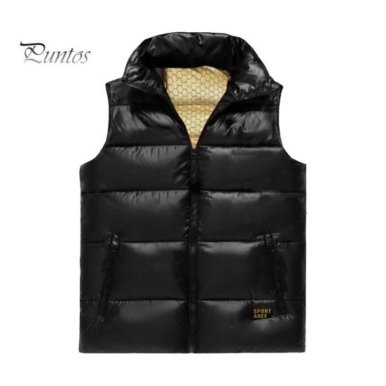 Men Thermal Vest Coat Stand Collar Sleeveless Zipper Closure Waistcoat with Pockets Design Golden Letter Print Vest Coat