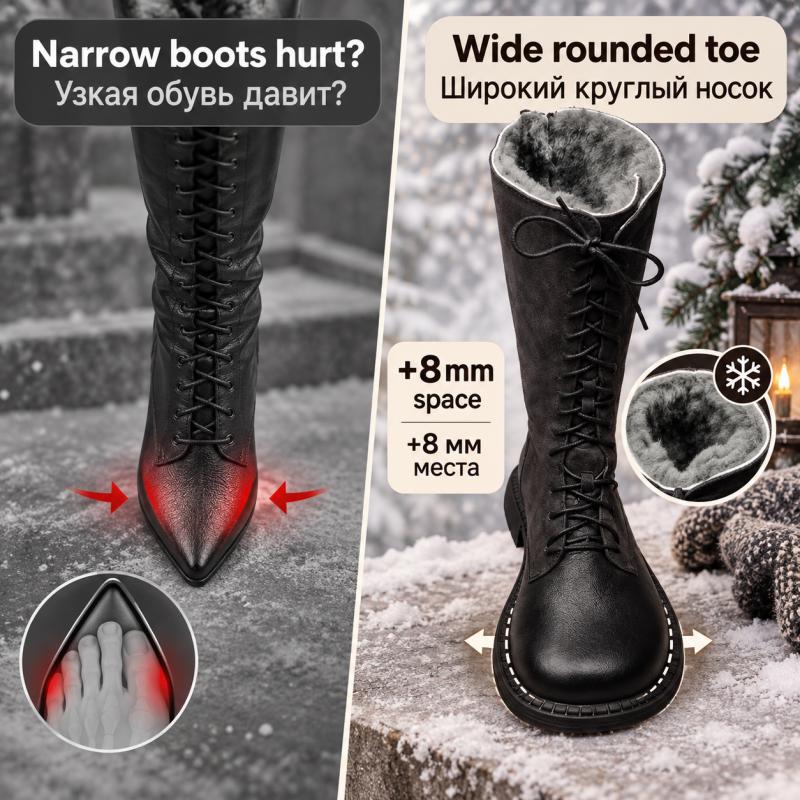 G&Zaco Luxury brand Knight Boots Genuine Leather Real Wool Women's Boots Knee-high Sheepskin Fur Anti Slip Thick Cotton Warm Lace Up Long Boots 3337
