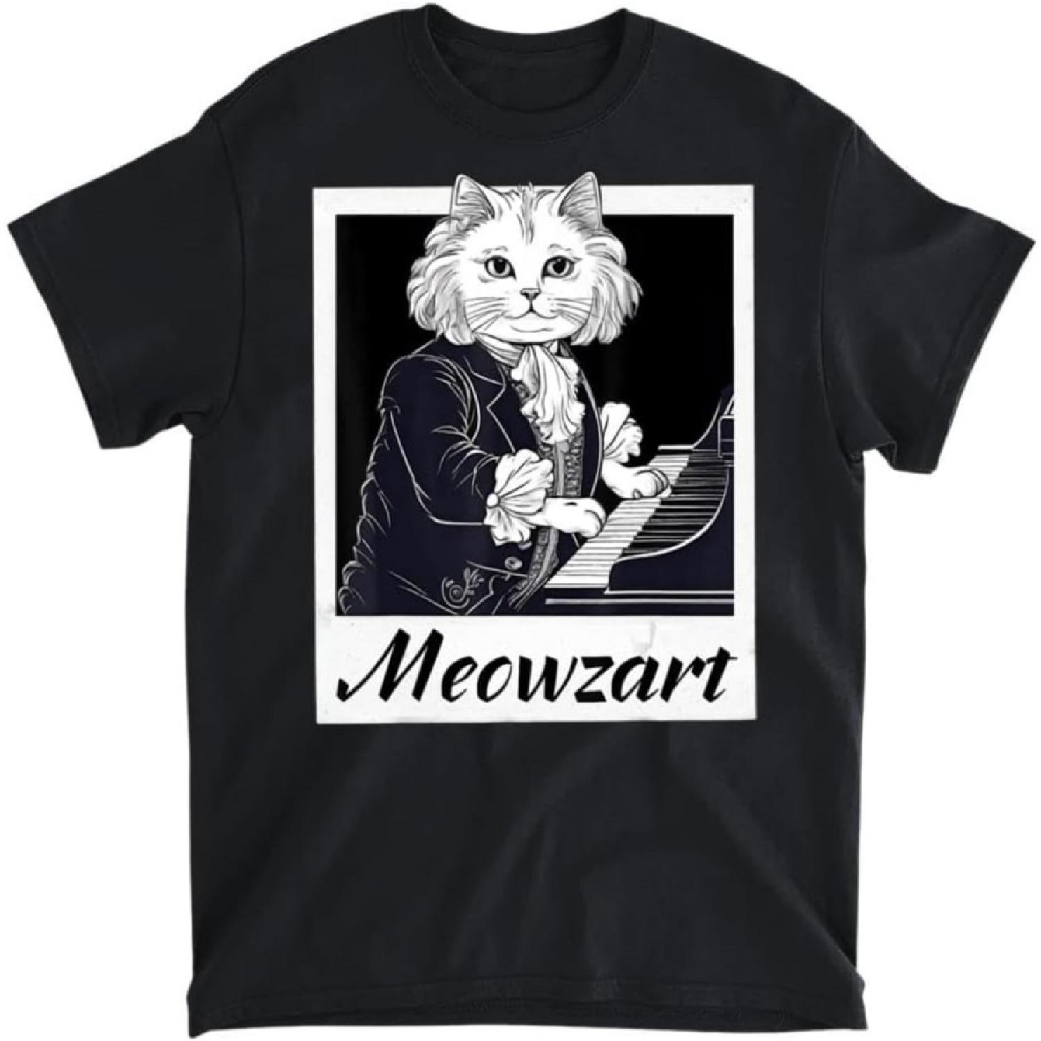 Meowzart - Classical Cat Music Lover Piano Player Pianist T-Shirt, Long Sleeve Shirt, Sweatshirt, Hoodie Unisex Adult Size Made in Canada S