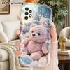 Phone Case: 2D Flat Samsung Galaxy A34 A35 M05 M06 S20 S22 S21 FE Plus 5G Protective Case, Couple Style, Pink Bear Moonlit Night, Christmas and Hallow