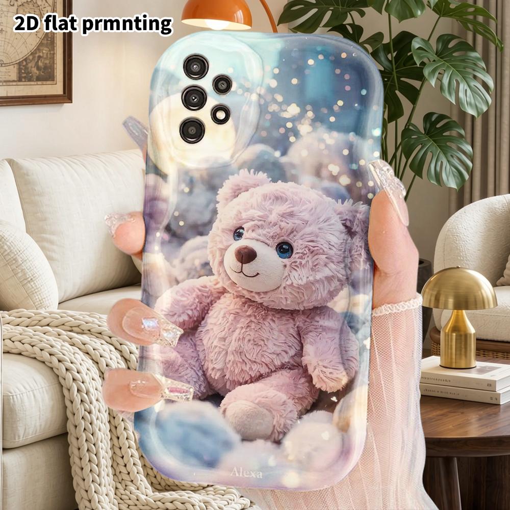 Phone Case: 2D Flat Samsung Galaxy A34 A35 M05 M06 S20 S22 S21 FE Plus 5G Protective Case, Couple Style, Pink Bear Moonlit Night, Christmas and Hallow