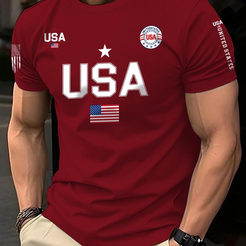 Short Sleeved Men's T-shirt Running Sports Shirt New Short Sleeved Round Neck Men's and Women's Universal American Flag Printed Shirt Fashionable