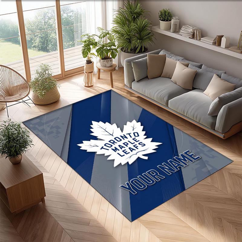 Toronto Maple Leafs Crystal Velvet Rug, Custom Name Text Personalized Non‑Slip Floor Mat for Home Decor Gift